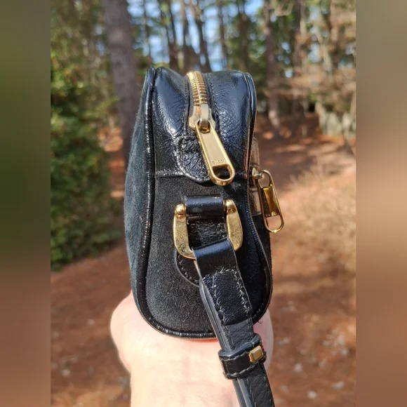 Gucci Black Suede Patent Leather Web Mini Ophidia Shoulder Crossbody Bag